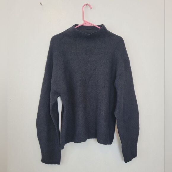 Tahari T Chenille Thick Knit Oversized Sweater Mock Neck Black Minimalist Large - Picture 6 of 12